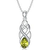 AOBOCO Celtic Knot Peridot Necklace 925 Sterling Silver Good Luck Irish Pendant Necklace with Green August Birthstone