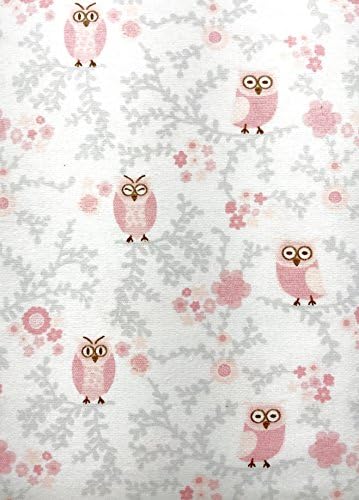 Pink Gray and White Owl pattern 3 Piece Twin Flannel Sheet Set 100% Cotton Made in Turkey