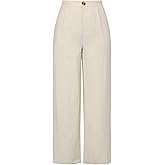 Allegra K Casual Linen Pants for Women Wide Leg High Waist Button Trousers with Pockets