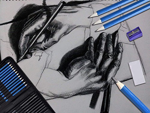 Senrob 48 Pcs Sketch& Drawing Pencil Set with Graphite& Charcoal Pencils, Erasers, Craft Knife, Sketch Book, Zippered Carry Case, Professional Art Kit for Artist, Beginner, Student, Kids & Adults