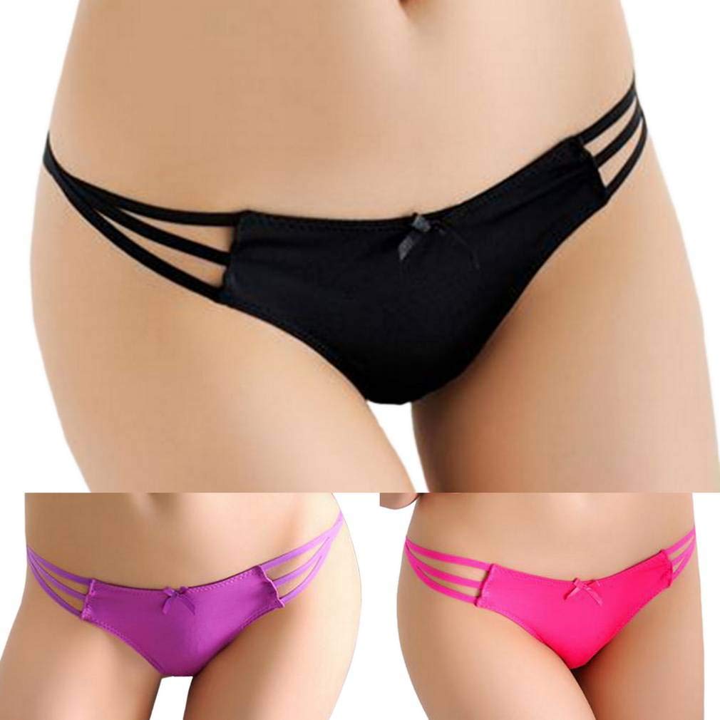 COMVIP Women Low Rise Breathable TBack Ribbon GString Thong Panties