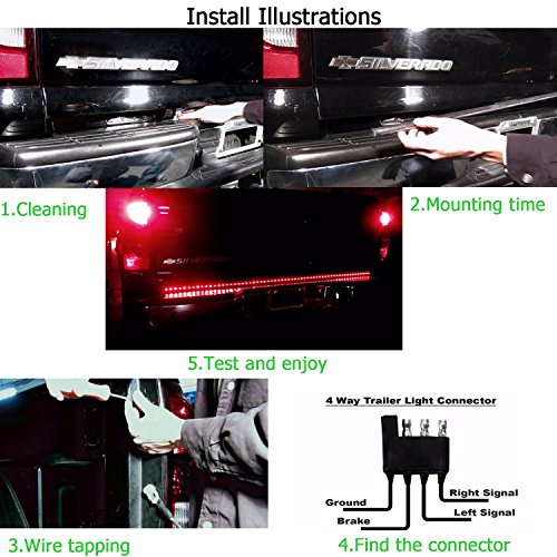 Danti Waterproof 60" Red/white Tailgate LED Strip Light Bar Truck Reverse Brake Turn Signal Tail for chevrolet chevy Avalanche Silverado Cadillac EXT 2001-2015