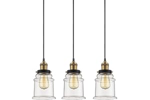 Kiven Juno Lighting 3 Pack J- Series Track Lighting Kitchen Pendant Light - Clear Glass Shade Industrial Hanging Lamp, UL Listed-The Whole Pendant Height is 50 inch.