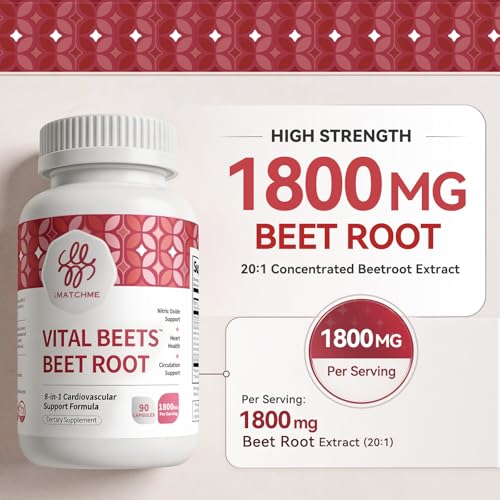 Beet Root Capsules 1800mg Heart & Cardiovascular Support 20:1 Extract | Vital Beets™ 8-in-1 Heart & Circulation Complex 90 Capsules Blood Pressure Wellness Nitric Oxide Support