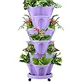 WAQIA HOUSE Set of 7 Vertical Gardening Planter Stackable Flower Pot Tower, Herb and Strawberry Planters Stacking Garden Pots with Saucer