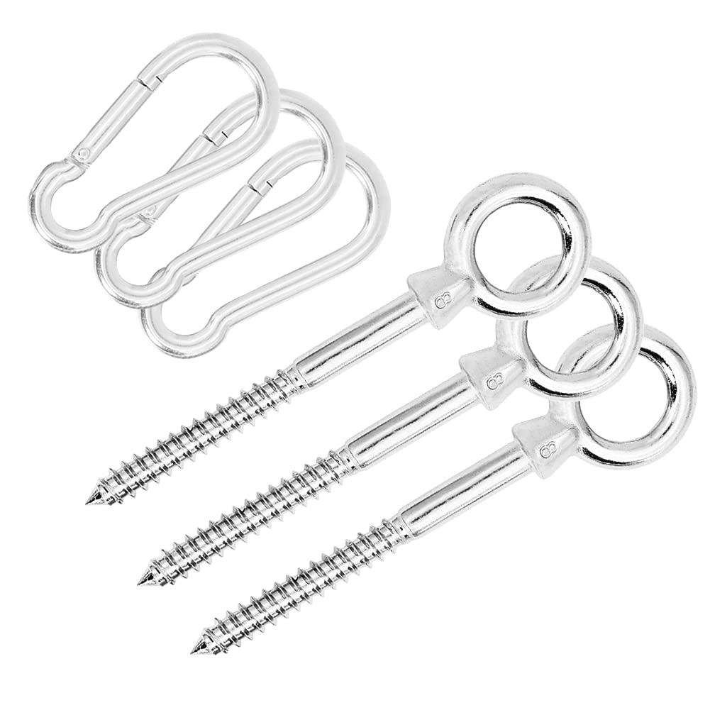 Boerni Hammock Hanging Kit, 3pcs Eye Shape Screws with 3pcs Carabiner Clips, Heavy Duty Yoga Hanging Kit