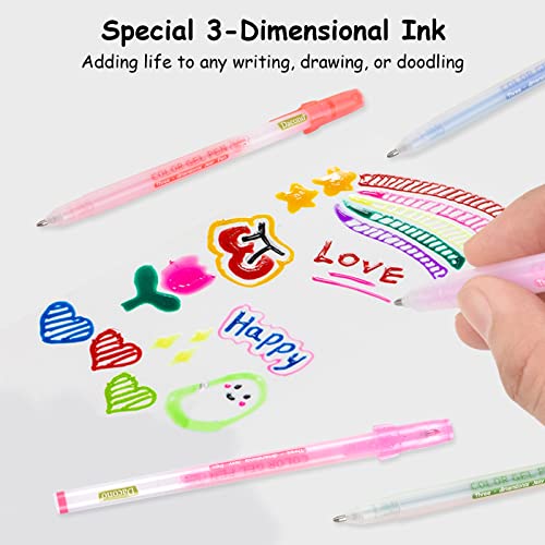 Dacono Glitter Gel Ink Pen, Colored Gel Glitter Pen 12 Color Set, 3-Dimensional Jelly Ink Pens 1.0mm Bold Metallic Glitter Gel Pens Coloring Markers DIY Fluorescent Painting Pen