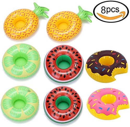 Mocollmax Inflatable Drink Floats for Swimming Pool Party - Watermelon, Lime, Pineapple and Donut - Pack of 8