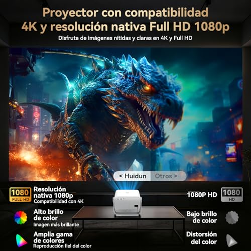 Proyector Portatil 4K con Compatible Netflix y Soporte de 360°, Enfoque y Corrección Trapezoidal Automática, WiFi 6 Ultra Rápido, Bluetooth, Cine en Casa para Smartphone/PS5/Laptop