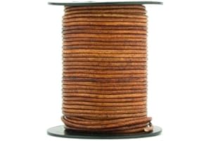 Xsotica-Dye Round Leather Cords -1.5mm Leather Cord Bracelets Necklace & Jewellery Making (Brown Distressed Light, 3 Meter (3 Yard))
