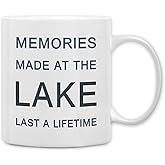 QASHWEY Lake Lovers Gifts Mug, White Ceramic 11oz C-Shaped Handle Coffee Cup, Lake Themed Gifts for Women Men, Home & Christmas Occasions