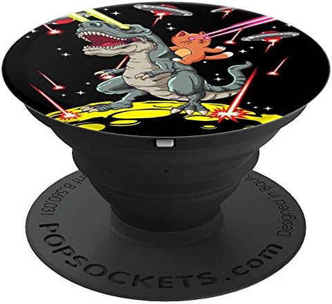 Space Cat Riding T-Rex Laser Eyes Alien Invasion PopSockets PopGrip: Swappable Grip for Phones & Tablets