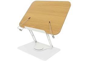 MNKXL Book Stand for Reading,360°Rotating Base Book Holder for Reading Hands Free,Cookbook Stand,Wooden Panel Aluminium Base Stand for Cookbook,Laptop,Textbook