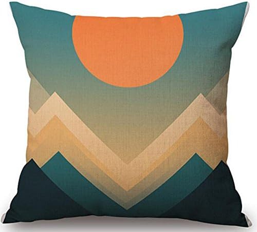 Colorful Abstract Geometric Composition Triangle Mountain Sun And Moon Cotton Linen Decorative Throw Pillow Case Cushion Cover Square 18 "X18 "