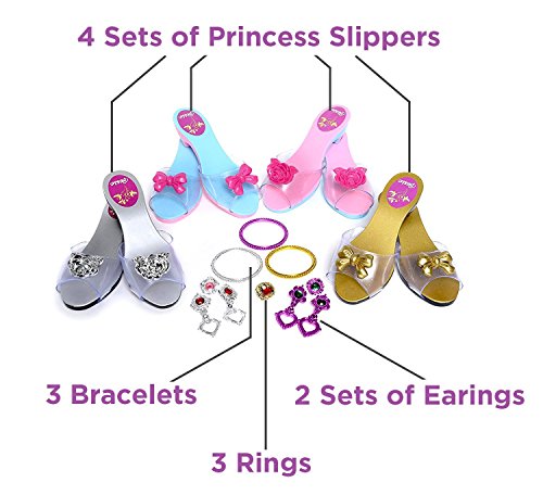 Super star 19 piece Dress up Shoes and Jewelry set - Fashion Girl Princess Dress Up and Role Play Collection Shoe set and Jewelry Boutique