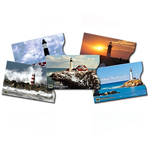 RFID 5-Pack Secure Sleeves Designer Collections - Designer Sleeves - RFID Blocking Protective Sleeves - 5 Credit Card Sleeves - Made in the USA (Lighthouse)