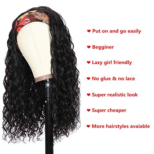 Headband-Wig-Human-Hair-Water-Wave-None-Lace-Front-Wigs-for-Black-Women-Jerry-Curly-Glueless-Brazilian-Virgin-Hair-Machine-Made-Headband-Scarf-Wigs-Natural-Color-150-Density-20-Inch