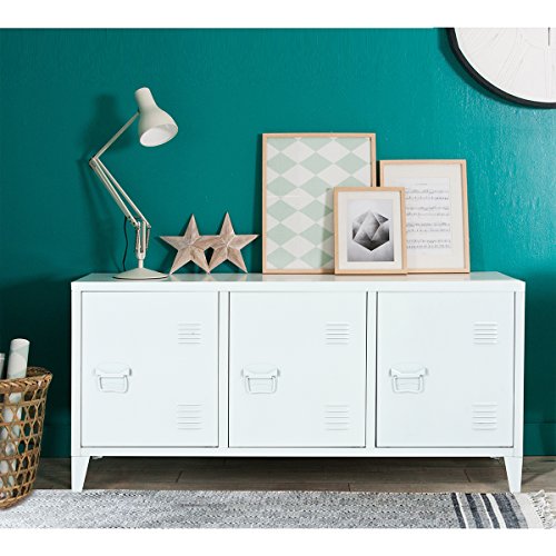 Steel Storage Cabinet, Heavy Duty Metal Office Storage Cupboard Locker Cabinet, 2 Levels Open Storage Shelves with 3 Doors for Home Office Study Bedroom Living Room(White,47.3"15.8"23") - Thumbnail 7