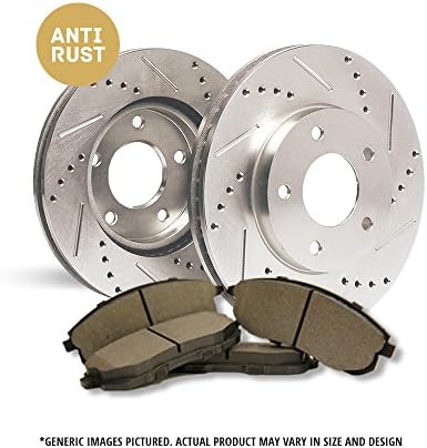 (Rear Kit)2 Zinc Plated Cross Drill & Slotted Disc Brake Rotors + 4 Semi-Met Pads(Works with 5lug)-Combo Brake Kit