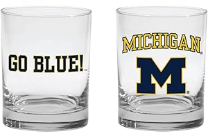 R.F.S.J. Inc 2-Sided Color Rock, Whiskey or Old Fashion Glasses - Boxed Set of 2. (Michigan Wolverines)