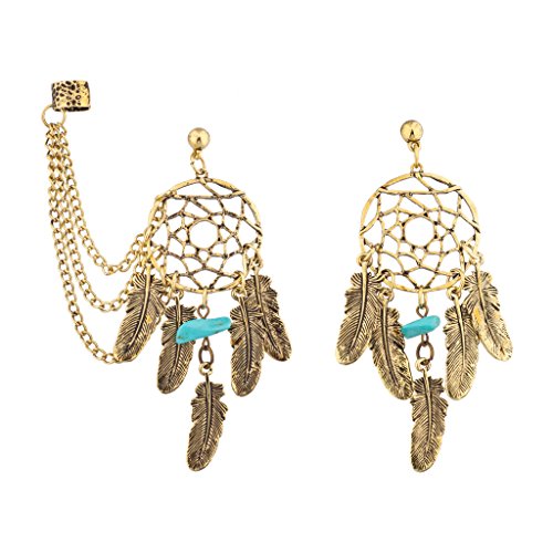 Lux accessories dreamcatcher leaf synthetic turquoise stone dangl…