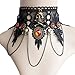 ETERNITY J. Elegant Vintage Black Lace Victorian Lolita Gothic Pendant Choker Necklace Earrings Set (Skull)