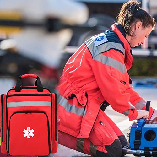 3DTengkit Emergency Medical Backpack Empty First Aid Bag with Reflective, Large Capacity Medical Backpack (Bag Only) (Red)