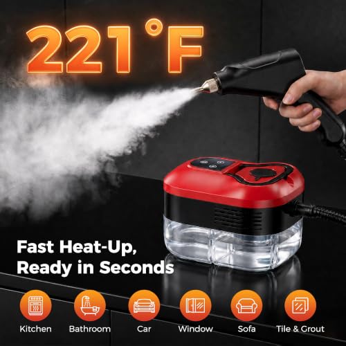 Steam Cleaner, Handheld Steam Cleaner for Cleaning, 1500W Portable Steam Cleaner with 6-Level Adjustable & Quick Heat-Up, Steam Cleaner for Home, Kitchen, Bathroom, Tile, Grout, Dirt, Car Detailing