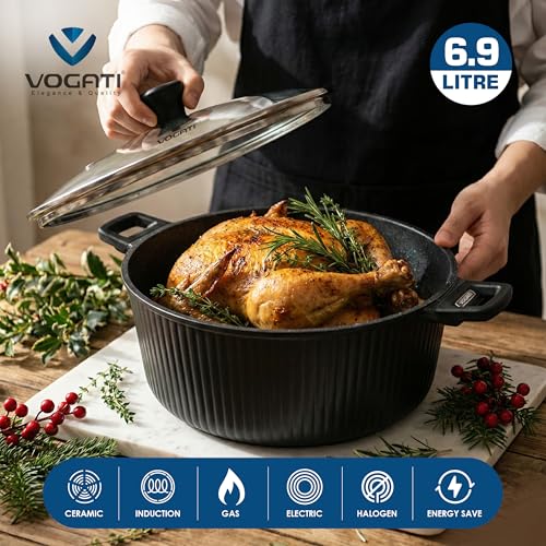 VOGATI MONACO SERIES 8PCS TITANIUM GRANITE COATING NON STICK INDUCTION COOKWARE SET - INCLUDING 20/24/28CM CASSEROLE + 28CM SHALLOW CASSEROLE (100% PFOA FREE) (BLACK)