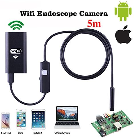 QMSSIC 8MM Lens Micro WIFI Endoscope Inspection Borescope Camera snake camera 2.0 Megapixel 720P HD Waterproof Wireless Universal for iPhone iOS Android SMARTPHONES / PC / Mac 5M(16.5ft)