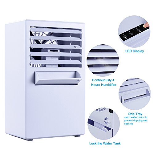 SUPOW Air Humidifier Cooler, Desktop Bladeless Fan Mini 9.5 inch Noiseless Small Air Conditioner for Summer. (WHITE)