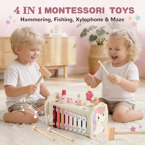 Juguetes Montessori 1 Años - Juguetes Niños Niñas 1 Año con Xilofono Bebé, Juego de Pesca, Juego de Martillos y Laberinto Numérico, Juguete Bebe 1 Año Regalo Bebe Niña Niño 1 Año Juegos Educativos