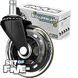 Office Chair Wheels for Rolling Desk Chairs (Set of 5) - Heavy Duty Replacement Casters, Ideal for Hardwood Floors, Cool Non-Marking Rollerblade Style Wheels. Smooth Rolling and Universal Fit