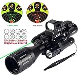 UUQ 4-16x50 AO Rifle Scope Red/Green Illuminated Range Finder Reticle W/Green Laser - Holographic Reflex Red Dot Sight - 5 Brightness Modes Flashlight