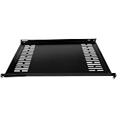 GlobalRack 1U Rack Shelf,30-34" Adj Depth,4-Post Mount,Vented,Heavy-Steel | 4 post rack shelf | rack mount shelf | Use on both sides | Heavy steel construction | Ventilation design