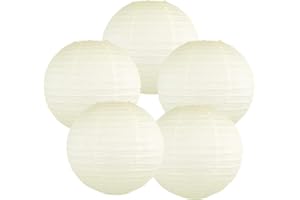 Just Artifacts 12-Inch Ivory Chinese Japanese Paper Lanterns (Set of 5, Ivory)