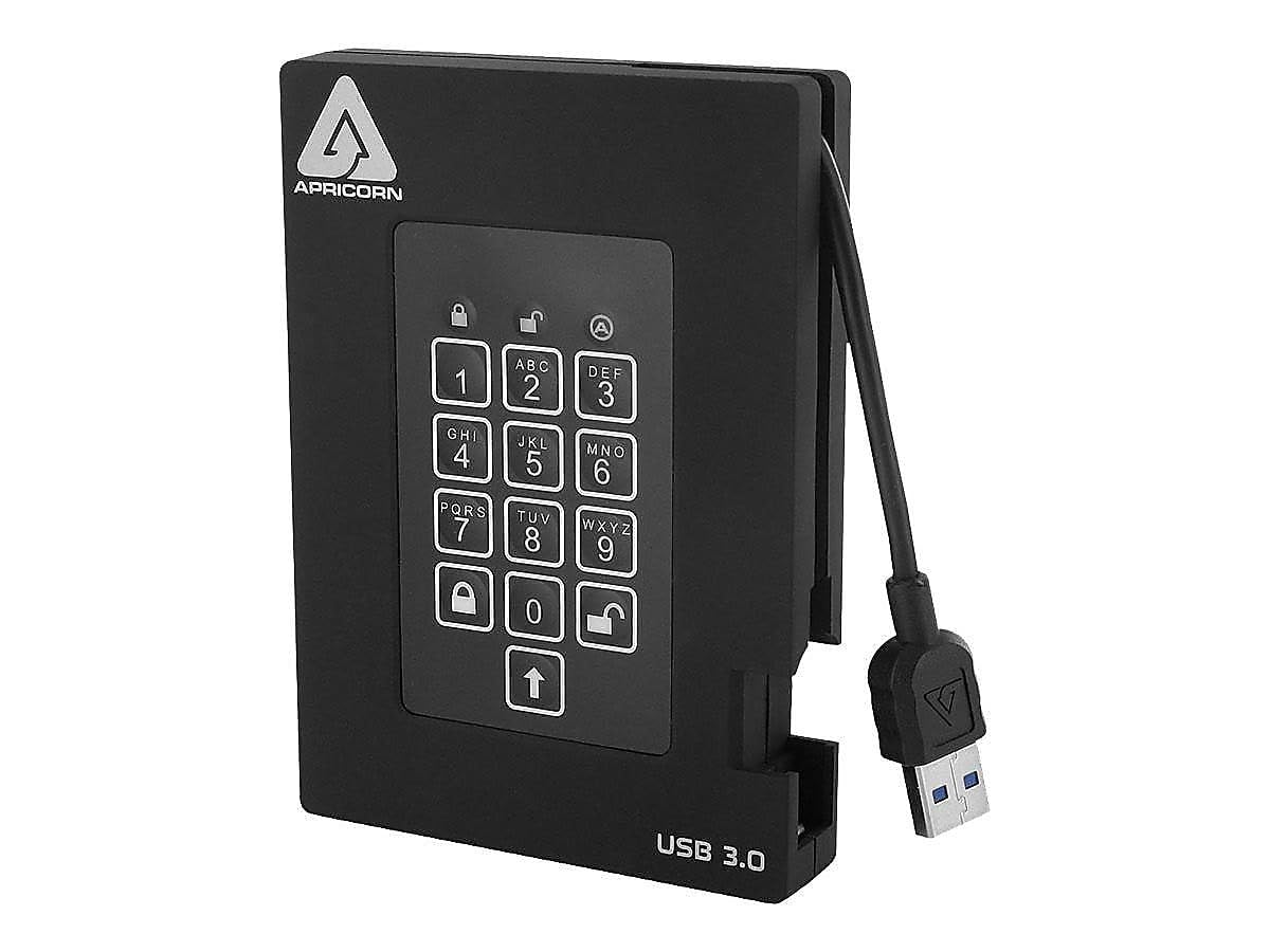 Apricorn Aegis Padlock Fortress FIPS 140-2 Level 2 Validated 256-bit Hardware Encrypted USB 3.0 Hard Drive with PIN Access, 2TB (A25-3PL256-2000F)