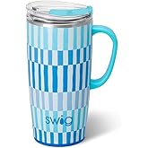 Swig Life 22oz Travel Mug, Insulated Tumbler with Handle and Lid, Travel Coffee Mug, Cup Holder Friendly, Stainless Steel 22 oz Tumbler, Reusable Insulated with Lid (Glacier Stripe)
