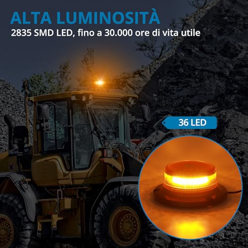 AUTOUTLET 36 LED 18W Strobe Light, Rotating Headlight with Magnetic Base and 5 Metre Cable, 9 Flashing Modes, for Tractor Truck Car (Orange)