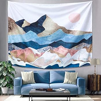 GOCHANGE Mountain Sunset Tapestry, Color Mountain Wall Hanging Tapestry, Sunset Nature Landscape Art Wall Hanging, Mural for Bedroom, Living Room, Dorm, Home Decoration (59.1