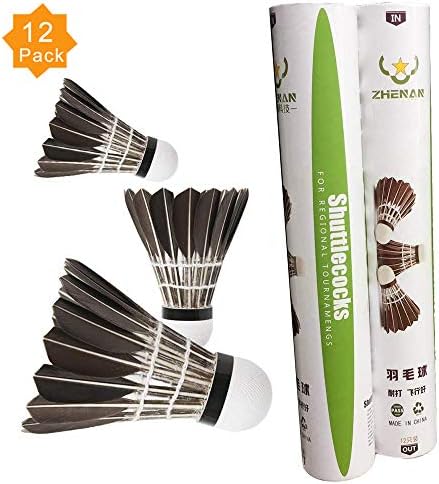 ZHENAN 12-Pack Advanced Goose Feather Badminton Shuttlecocks with Great Stability and Durability,Nylon Shuttlecocks Indoor Outdoor Sports Hight Speed Training Badminton Birdies Balls
