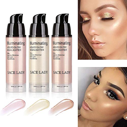 Liquid Highlighter, LEEGOAL Waterproof Smooth Shimmer Face Body Glow Liquid Highlighter, Illuminator Makeup for Face Lip Body Contour Makeup