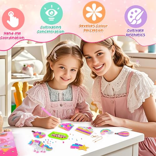 HGRGHH DIY Diamonds for Girls 6-12 Years, 15PCS Keychains Diamond Painting, 5D Diamond Painting Keychain, Diamond Craft Set, Birthday Gift for Girls 6-12 Years Old