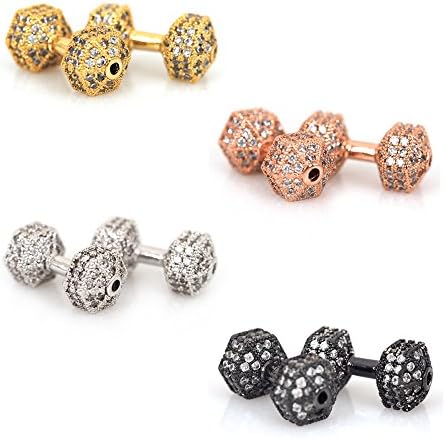 SouthBeat Micro Pave CZ Crystal Fitness Dumbbell Beads for Men's Energy Barbell Bracelet Making Silver Gold Rosegold Black Plated Barbell Charms Beads 22x12mm (5Pcs, MixColor)