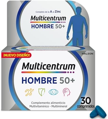Multicentrum Man 50+ Suplemento dietético multivitamínico para homens 50+, rico em vitamina D, sem glúten, 30 comprimidos