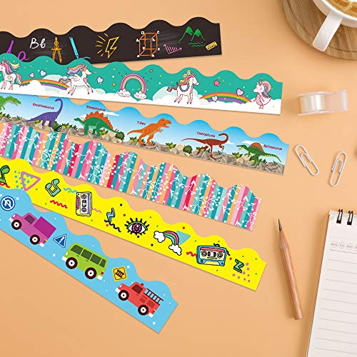 Bulletin Border 6-Pack Laminated Bulletin Board Borders for Classroom & School, Geometric Pattern Decorative Scalloped Trimmers, Border Trim, 2.6 x 36 inches of Each Roll - Thumbnail 4