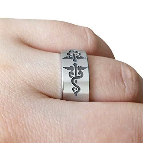 Medical ring, Medical sterling silver band ring, Nurse ring