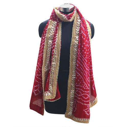 lakshya fabrics women's bandhani dupatta with gota patti border (red, free size)