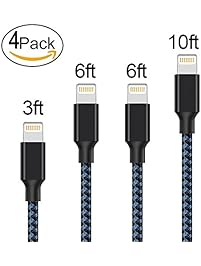 Lightning Cable,AOFU iPhone Charger 4Pack 3FT 6FT 6FT 10FT to USB Syncing and Charging Cable Data Nylon Braided Cord Charger for iPhone 7/7 Plus/6/6 Plus/6s/6s Plus/5/5s/5c/SE and more (Black&Blue)