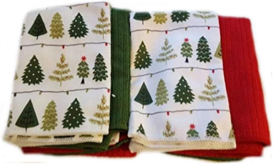 Early Holiday. 10 Piece Kitchen Towel and Dishcloth Set. Microfiber Winter and Christmas Theme-"Trees"